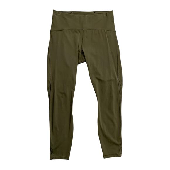 Lululemon Leggings Womens 10 Olive Train Times 7/8 Pants Mesh Panels Cropped - Picture 1 of 15